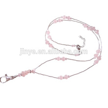 Handmade Pink Tiger Eye Crystal ID Card Holder Beaded Keychain Lanyard